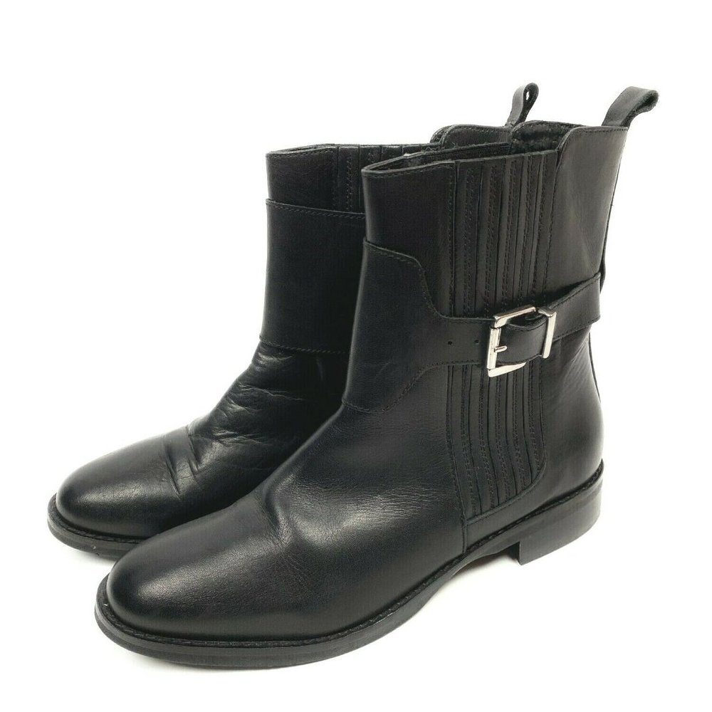 Stelle Monelle Chelsea Buckled Black Leather Ankle Boot Size 39 eu 9 us